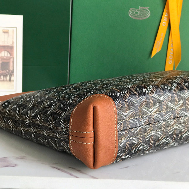 CONTI POUCH 24 IN TAN LAMBSKIN AND BLACK GOYARDINE CANVAS