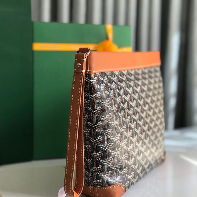 CONTI POUCH 24 IN TAN LAMBSKIN AND BLACK GOYARDINE CANVAS