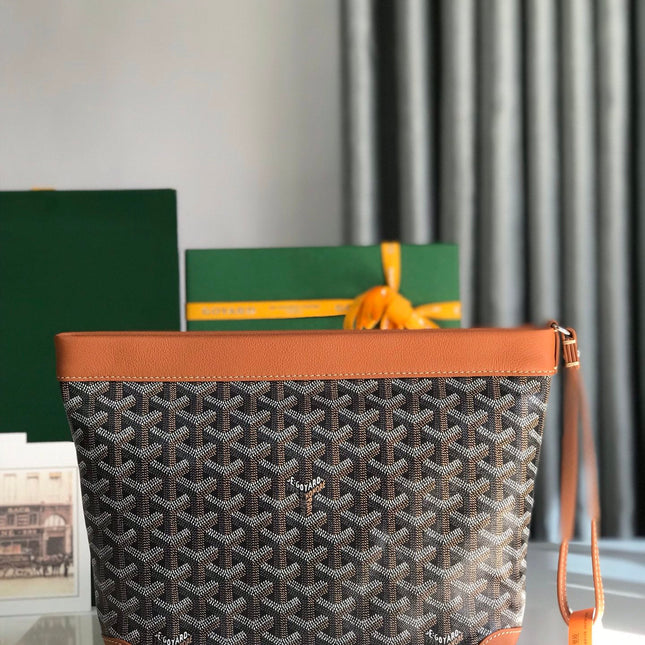 CONTI POUCH 24 IN TAN LAMBSKIN AND BLACK GOYARDINE CANVAS