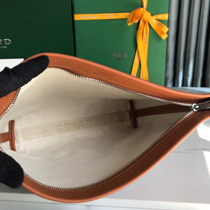 CONTI POUCH 24 IN TAN LAMBSKIN AND BLACK GOYARDINE CANVAS