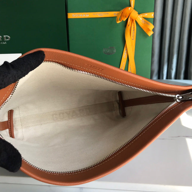 CONTI POUCH 24 IN TAN LAMBSKIN AND BLACK GOYARDINE CANVAS