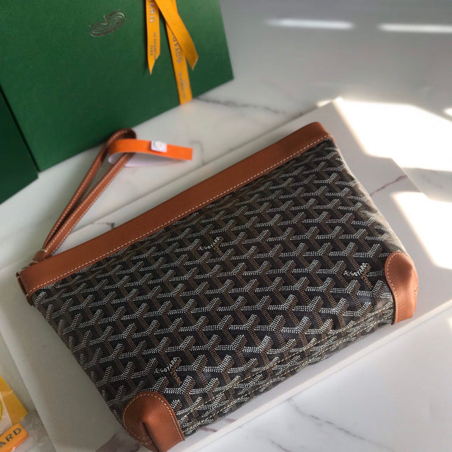 CONTI POUCH 24 IN TAN LAMBSKIN AND BLACK GOYARDINE CANVAS