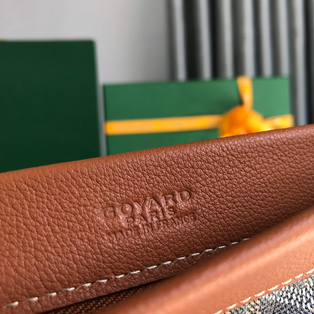 CONTI POUCH 24 IN TAN LAMBSKIN AND BLACK GOYARDINE CANVAS