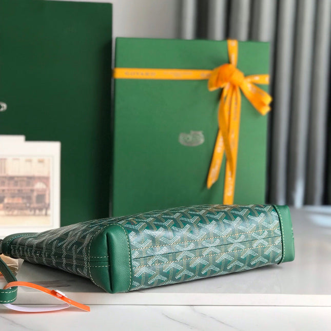 CONTI POUCH 24 IN GREEN LAMBSKIN AND GOYARDINE CANVAS