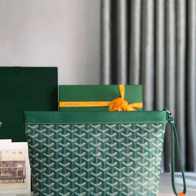 CONTI POUCH 24 IN GREEN LAMBSKIN AND GOYARDINE CANVAS