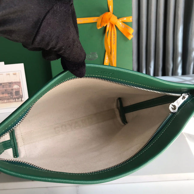 CONTI POUCH 24 IN GREEN LAMBSKIN AND GOYARDINE CANVAS
