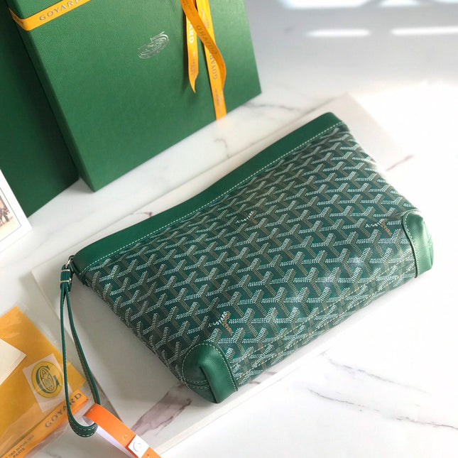 CONTI POUCH 24 IN GREEN LAMBSKIN AND GOYARDINE CANVAS