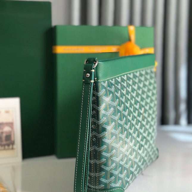 CONTI POUCH 24 IN GREEN LAMBSKIN AND GOYARDINE CANVAS