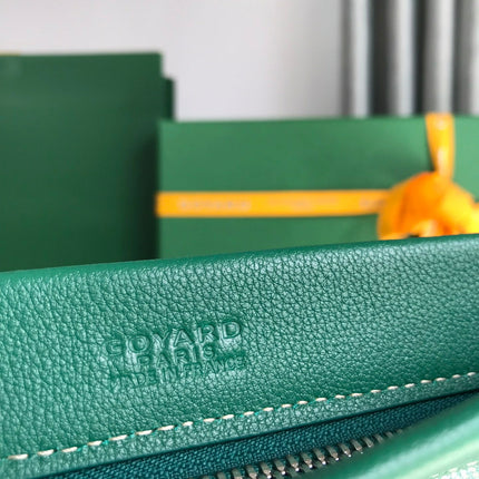 CONTI POUCH 24 IN GREEN LAMBSKIN AND GOYARDINE CANVAS