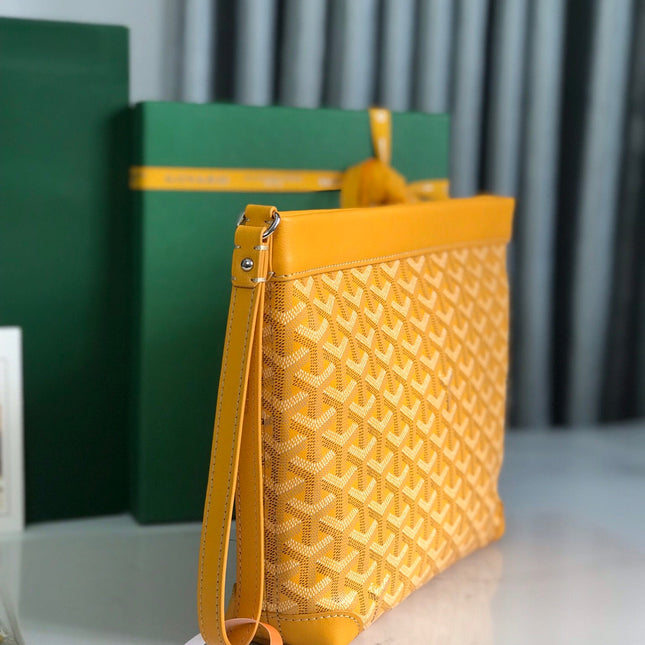 CONTI POUCH 24 IN YELLOW LAMBSKIN AND GOYARDINE CANVAS