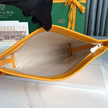 CONTI POUCH 24 IN YELLOW LAMBSKIN AND GOYARDINE CANVAS