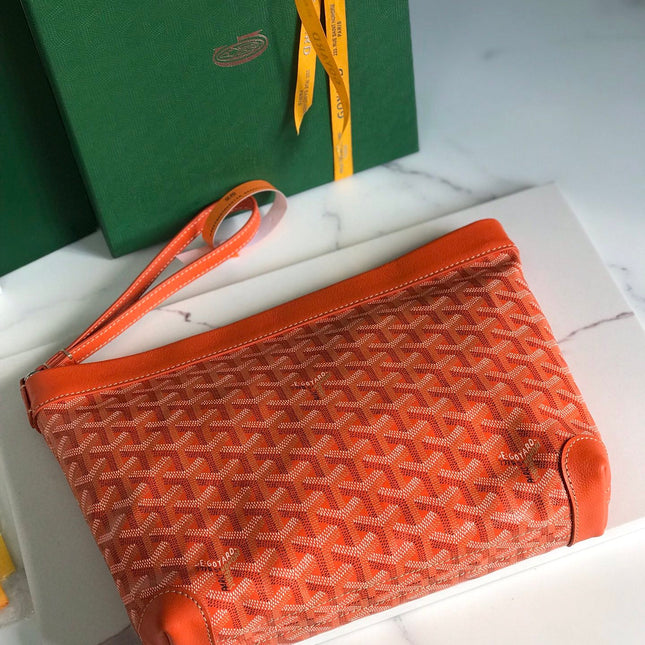 CONTI POUCH 24 IN ORANGE LAMBSKIN AND GOYARDINE CANVAS