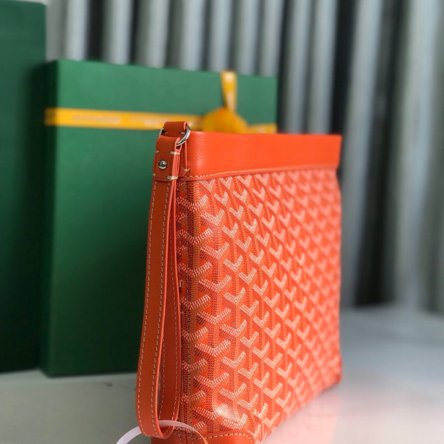 CONTI POUCH 24 IN ORANGE LAMBSKIN AND GOYARDINE CANVAS