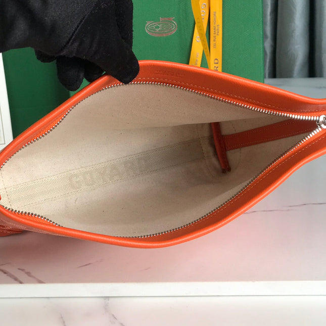 CONTI POUCH 24 IN ORANGE LAMBSKIN AND GOYARDINE CANVAS