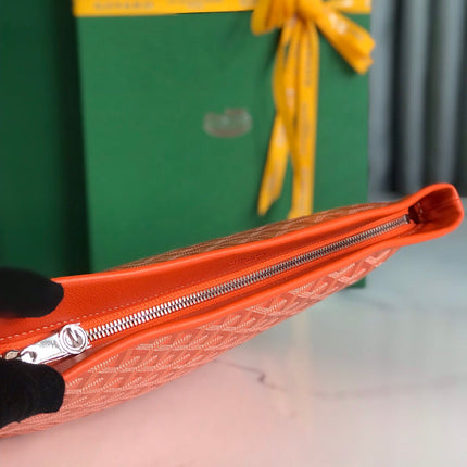 CONTI POUCH 24 IN ORANGE LAMBSKIN AND GOYARDINE CANVAS
