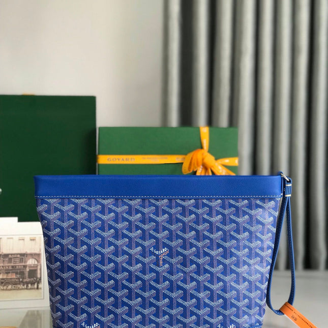 CONTI POUCH 24 IN SAPPHIRE BLUE LAMBSKIN AND GOYARDINE CANVAS