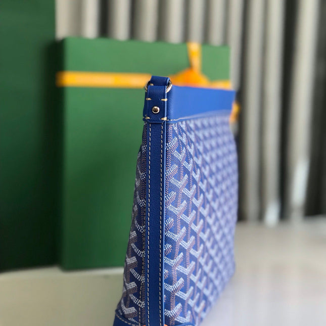 CONTI POUCH 24 IN SAPPHIRE BLUE LAMBSKIN AND GOYARDINE CANVAS