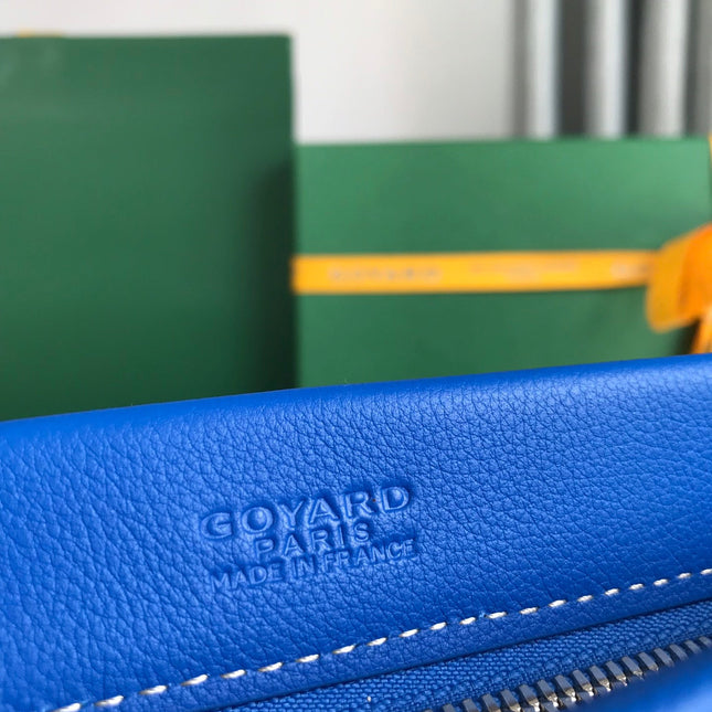CONTI POUCH 24 IN SAPPHIRE BLUE LAMBSKIN AND GOYARDINE CANVAS
