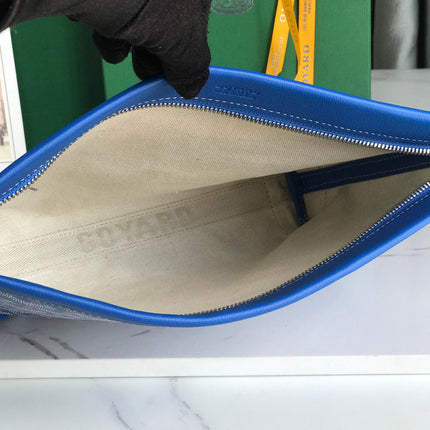 CONTI POUCH 24 IN SAPPHIRE BLUE LAMBSKIN AND GOYARDINE CANVAS