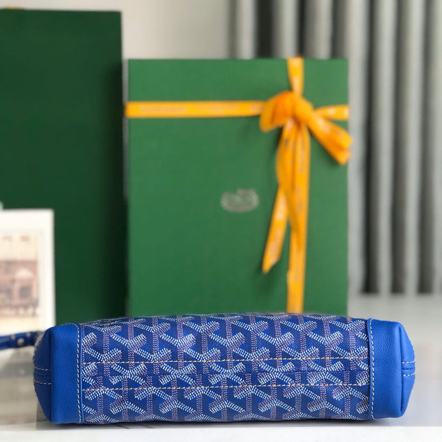 CONTI POUCH 24 IN SAPPHIRE BLUE LAMBSKIN AND GOYARDINE CANVAS
