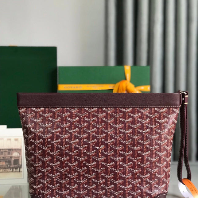 CONTI POUCH 24 IN WINE RED LAMBSKIN AND GOYARDINE CANVAS