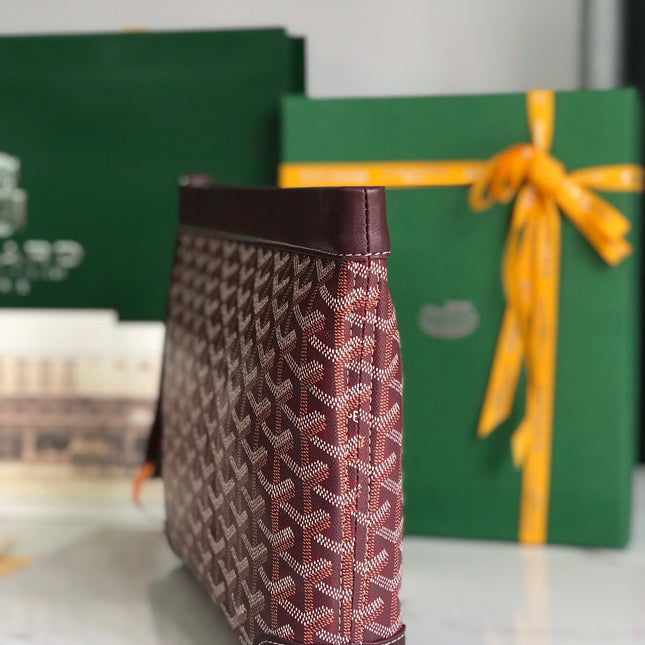 CONTI POUCH 24 IN WINE RED LAMBSKIN AND GOYARDINE CANVAS