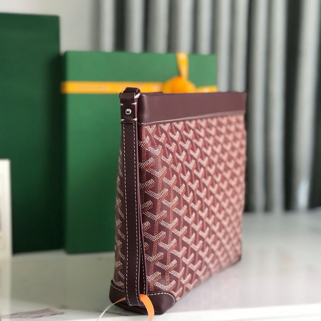 CONTI POUCH 24 IN WINE RED LAMBSKIN AND GOYARDINE CANVAS