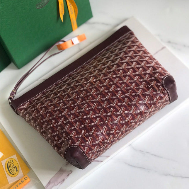 CONTI POUCH 24 IN WINE RED LAMBSKIN AND GOYARDINE CANVAS