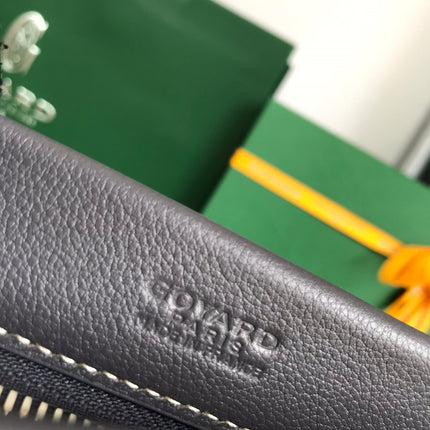 CONTI POUCH 24 IN GREY BLACK LAMBSKIN AND GOYARDINE CANVAS