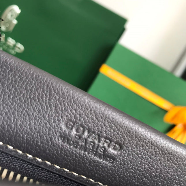CONTI POUCH 24 IN GREY BLACK LAMBSKIN AND GOYARDINE CANVAS