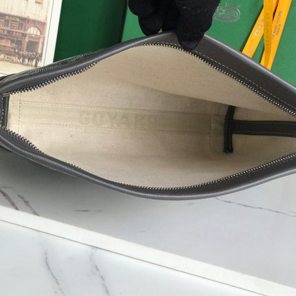 CONTI POUCH 24 IN GREY BLACK LAMBSKIN AND GOYARDINE CANVAS