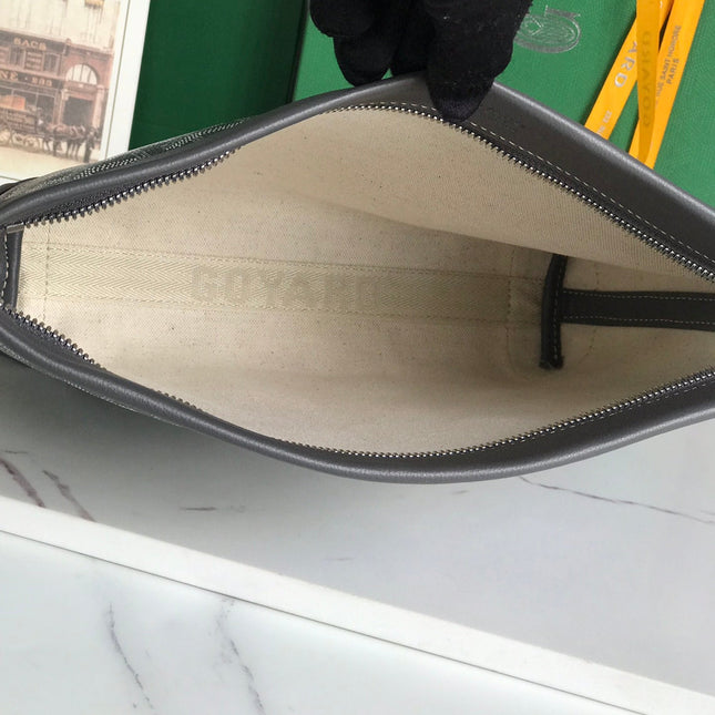CONTI POUCH 24 IN GREY BLACK LAMBSKIN AND GOYARDINE CANVAS