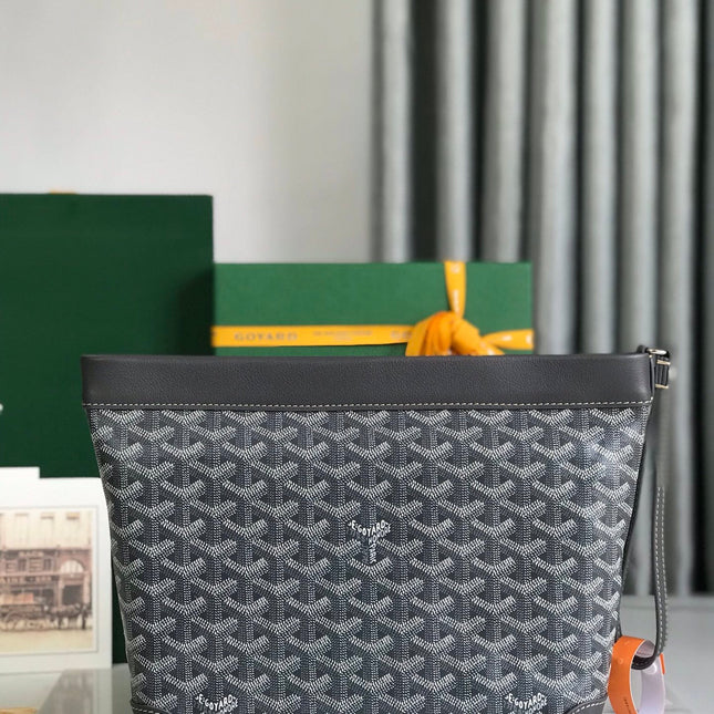 CONTI POUCH 24 IN GREY BLACK LAMBSKIN AND GOYARDINE CANVAS