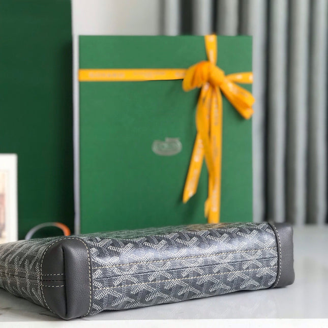 CONTI POUCH 24 IN GREY BLACK LAMBSKIN AND GOYARDINE CANVAS