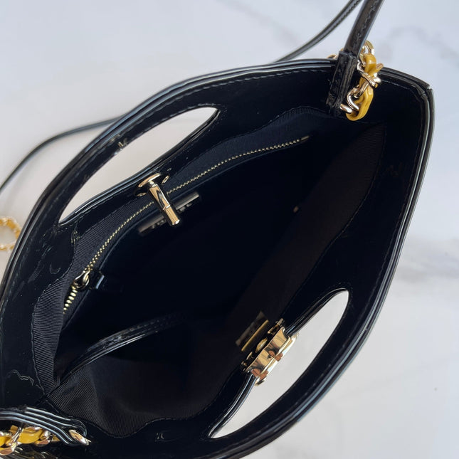 CC MINI 23 SHOPPING BAG IN GLOSSY BLACK MIX MUSTARD YELLOW CALFSKIN