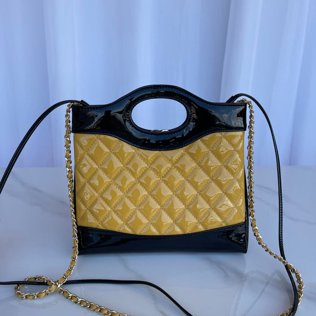 CC MINI 23 SHOPPING BAG IN GLOSSY BLACK MIX MUSTARD YELLOW CALFSKIN