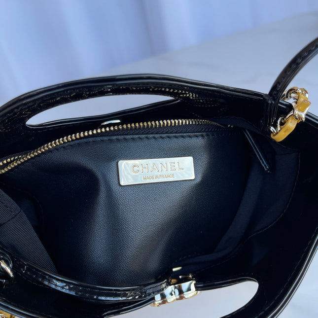 CC MINI 23 SHOPPING BAG IN GLOSSY BLACK MIX MUSTARD YELLOW CALFSKIN