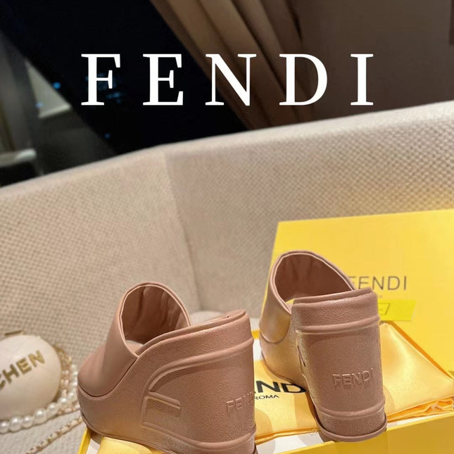 FENDI BAGUETTE WEDGE PLATFORM  85MM IN ASH BROWN CALFSKIN