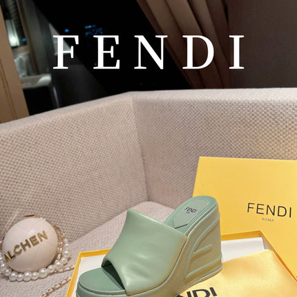 FENDI BAGUETTE WEDGE PLATFORM  85MM IN SEAFOAM GREEN CALFSKIN