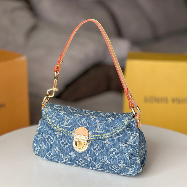 LV 25S PLEATY BAG 26 IN BLUE MONOGRAM DENIM GOLD HARDWARE