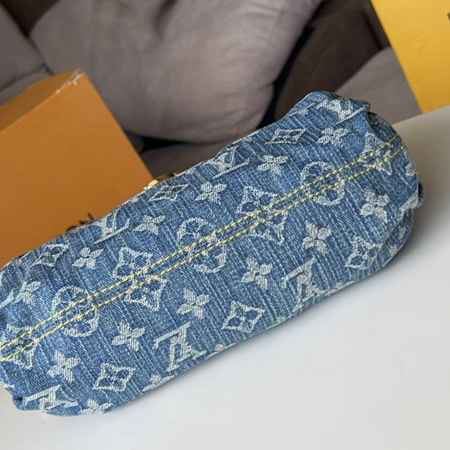 LV 25S PLEATY BAG 26 IN BLUE MONOGRAM DENIM GOLD HARDWARE