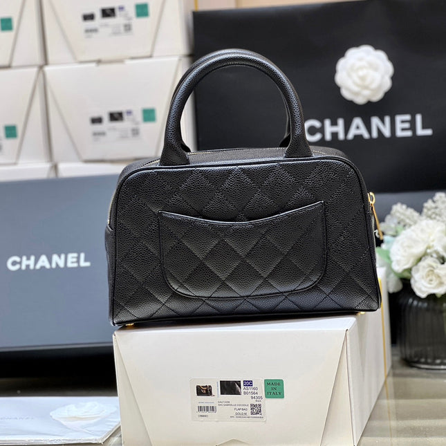 25S CHANEL QUILTED CAVIAR BOWLING BAG 27 IN BLACK CALFSKIN