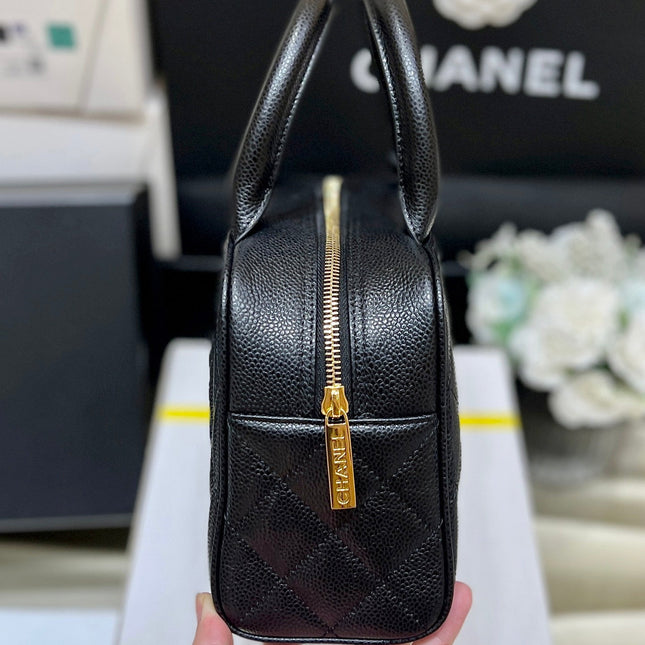 25S CHANEL QUILTED CAVIAR BOWLING BAG 27 IN BLACK CALFSKIN