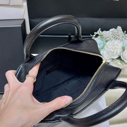 25S CHANEL QUILTED CAVIAR BOWLING BAG 27 IN BLACK CALFSKIN