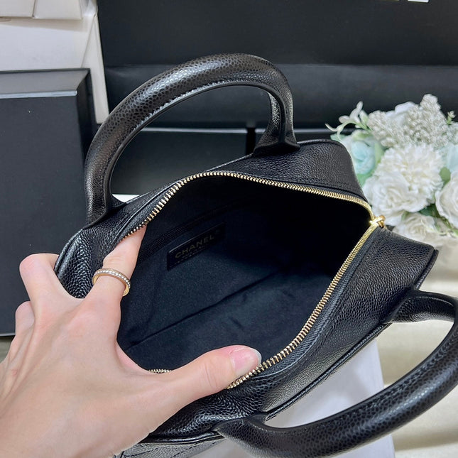 25S CHANEL QUILTED CAVIAR BOWLING BAG 27 IN BLACK CALFSKIN