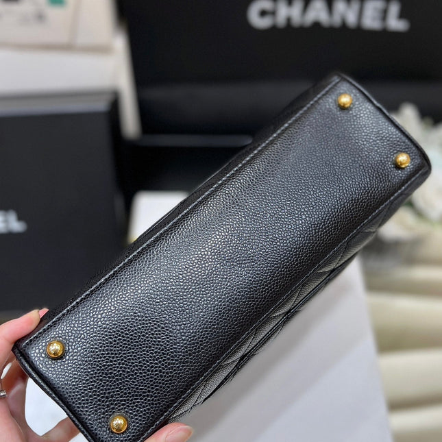 25S CHANEL QUILTED CAVIAR BOWLING BAG 27 IN BLACK CALFSKIN