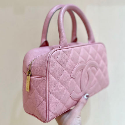 25S CHANEL QUILTED CAVIAR BOWLING BAG 27 IN PINK CALFSKIN