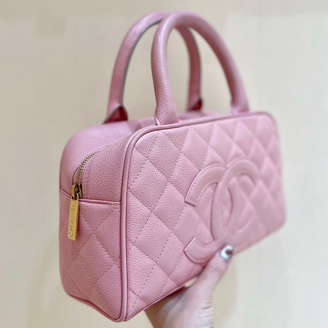 25S CHANEL QUILTED CAVIAR BOWLING BAG 27 IN PINK CALFSKIN