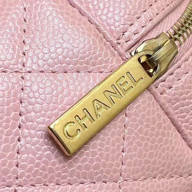 25S CHANEL QUILTED CAVIAR BOWLING BAG 27 IN PINK CALFSKIN