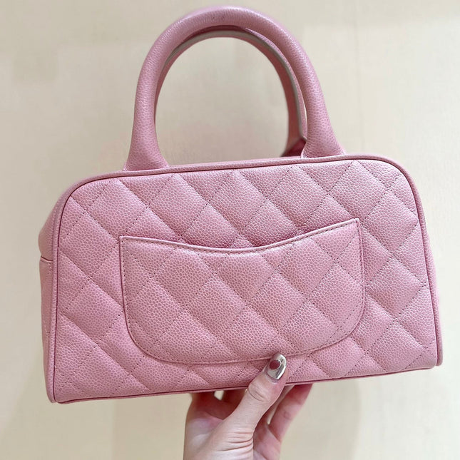 25S CHANEL QUILTED CAVIAR BOWLING BAG 27 IN PINK CALFSKIN